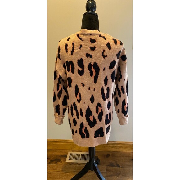 Fashion Women’s Cardigan Sweater Size Small Leopard Print Open Front Pockets - Picture 5 of 12